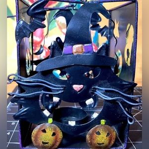 Vintage Folk Art Metal Halloween Candle Holder